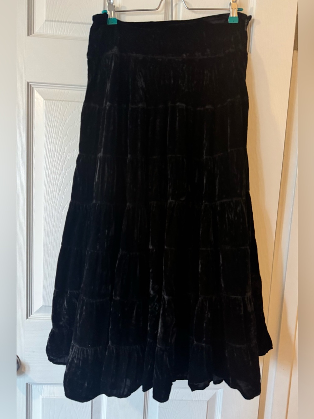 JohnPaulRichard Black Velvet Tiered Maxi Skirt Sz M